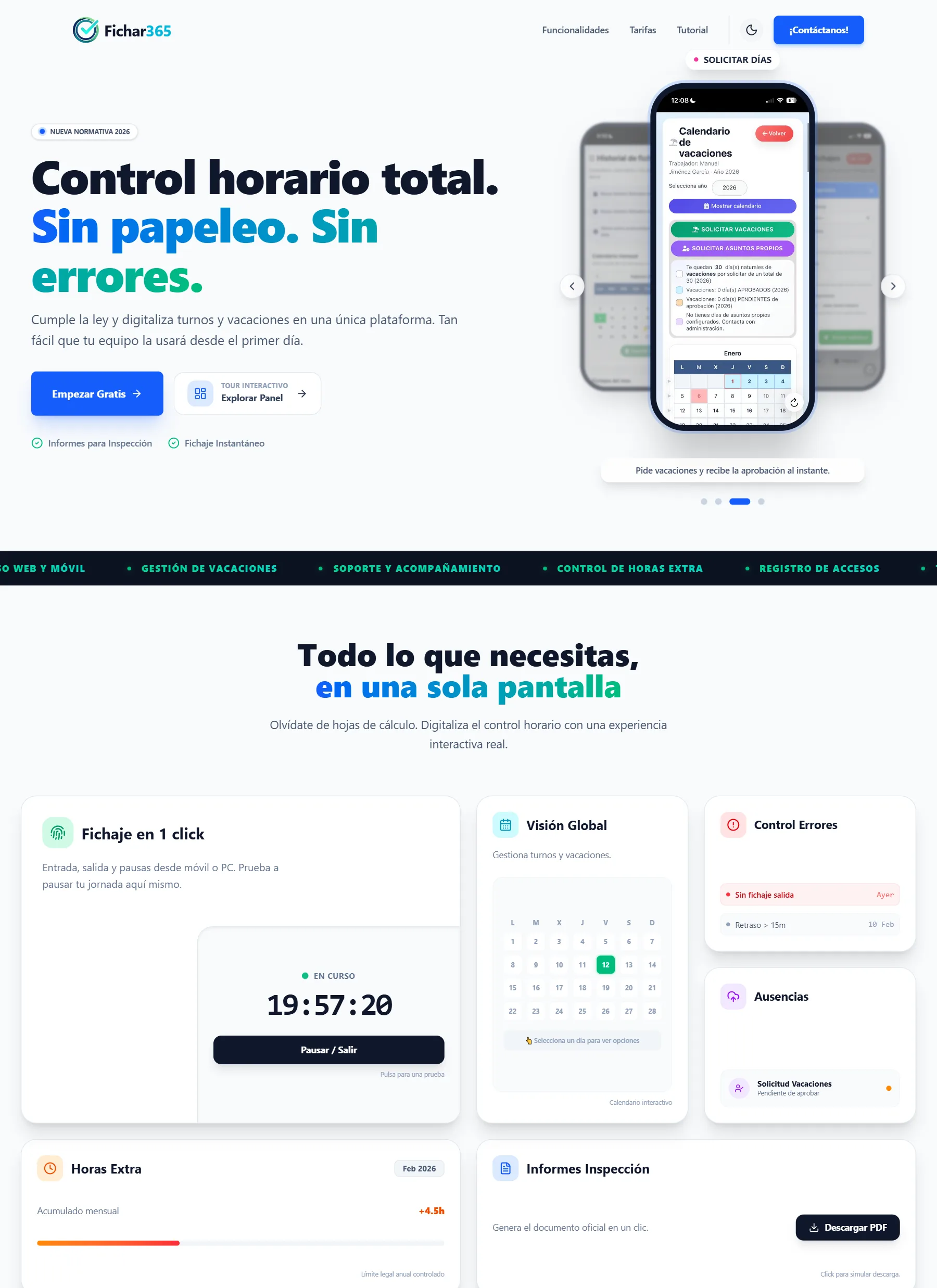 Web de Fichar365 vista en un ordenador