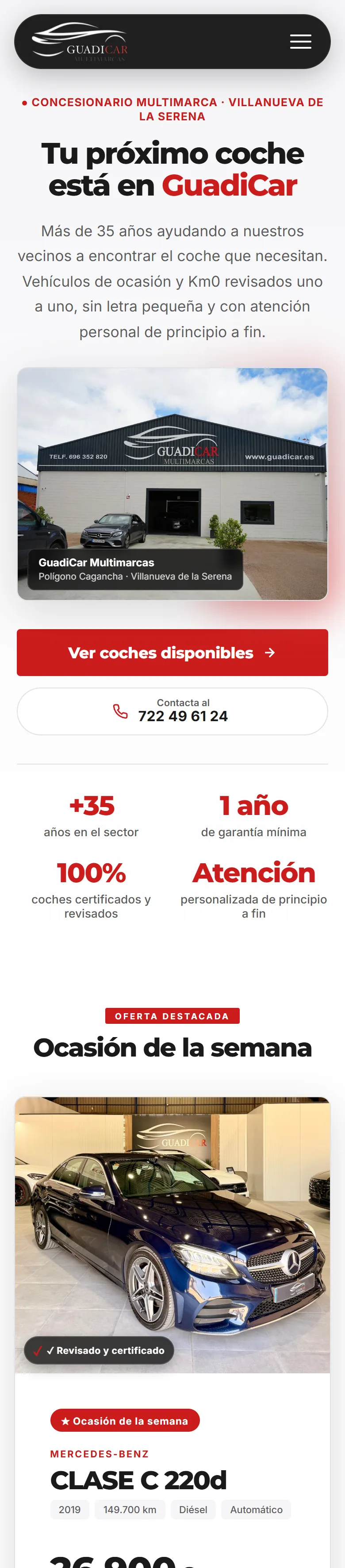 Web de Guadicar Multimarcas vista en un móvil