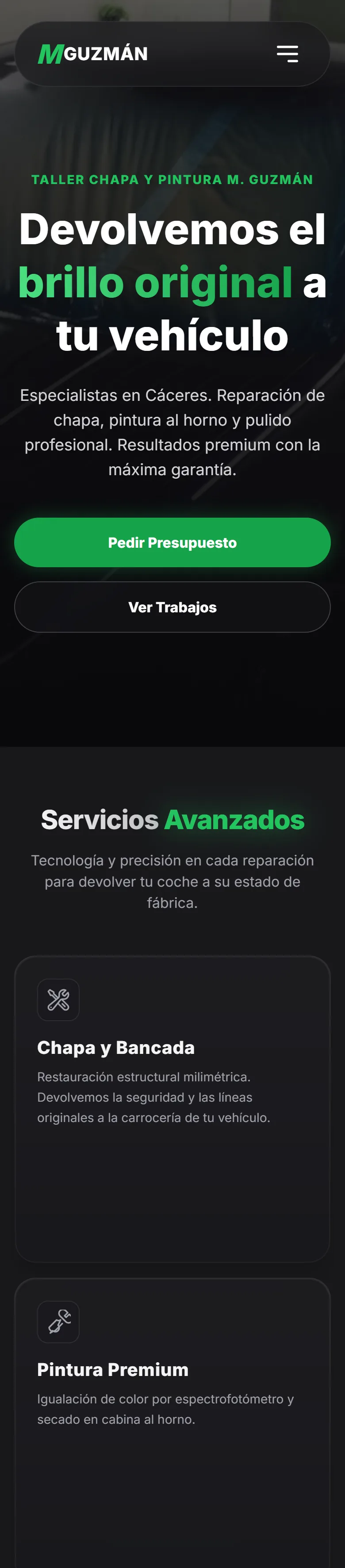 Web de Taller M. Guzmán vista en un móvil