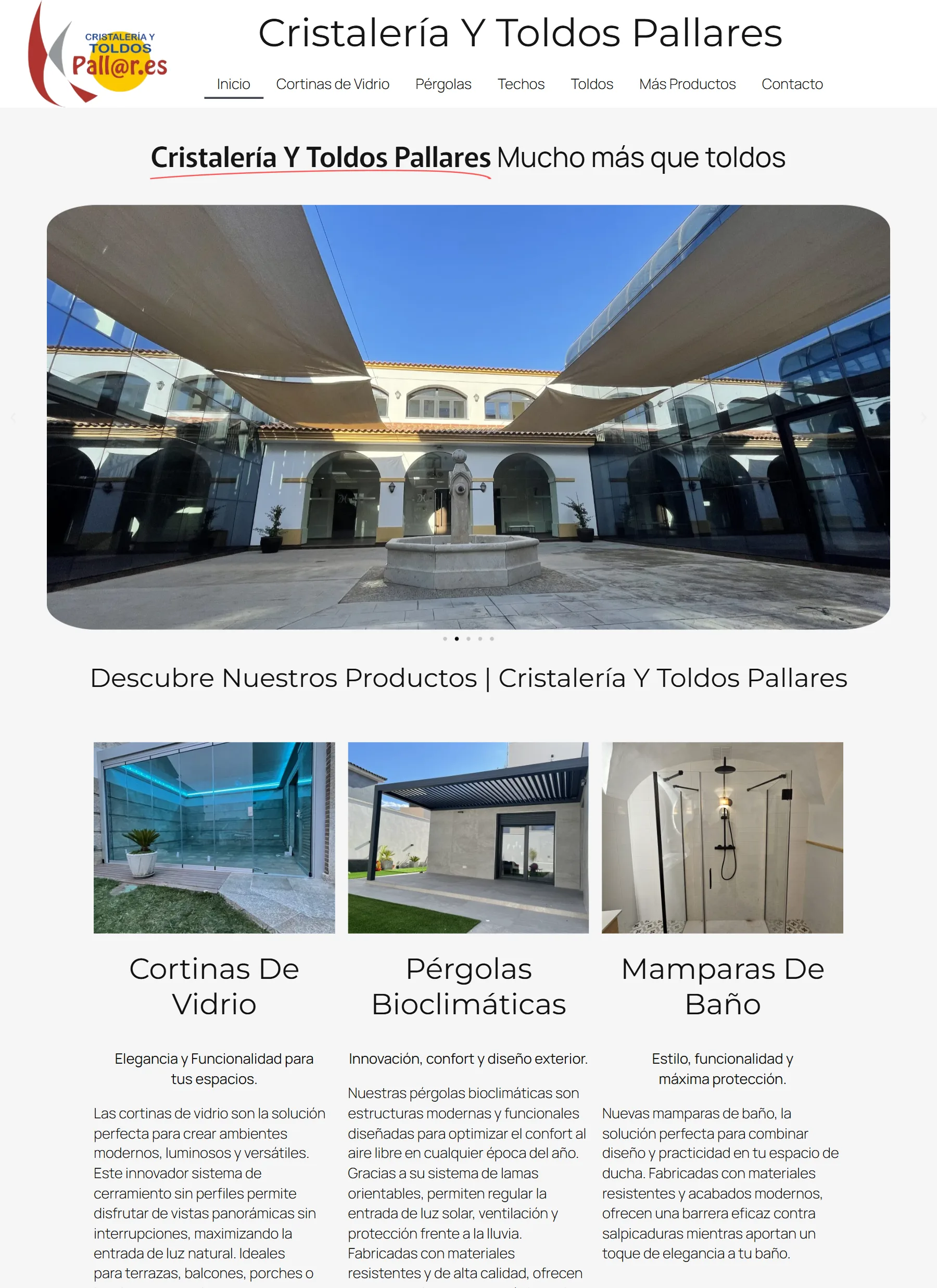 Web de Toldos Pallares vista en un ordenador