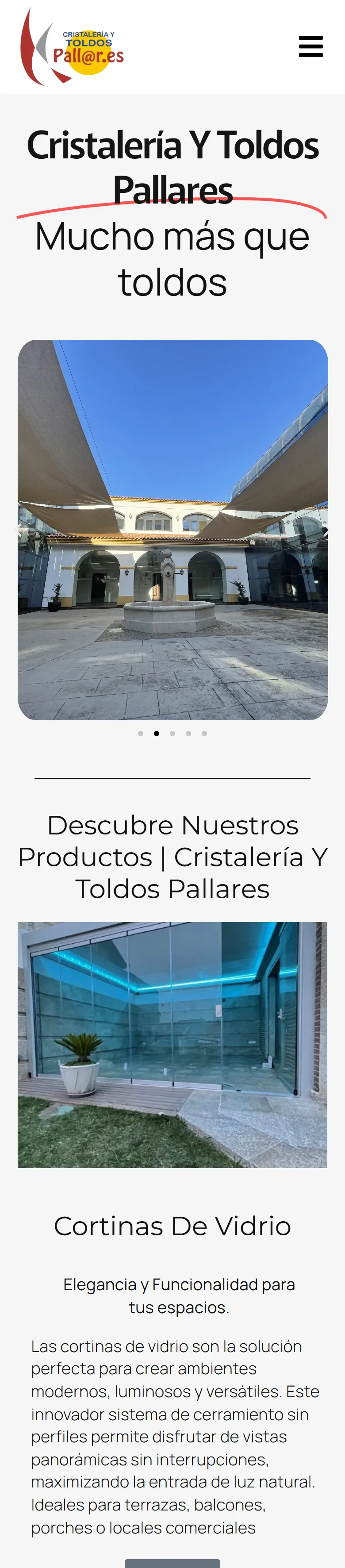 Web de Toldos Pallares vista en un móvil